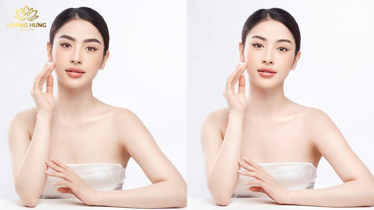 2 dáng xăm chân mày nâu đen khác nhau trên cùng khuôn mặt đem lại sắc thái riêng