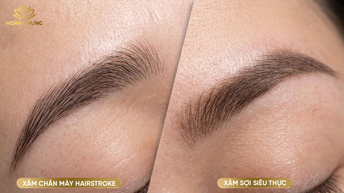 Xăm Chân Mày Hairstroke Hay Xăm Sợi? 5 Điểm Khác Biệt Giúp Bạn Chọn Đúng Kiểu Mày 2 So sánh hiệu ứng xăm chân mày Hairstroke và xăm sợi